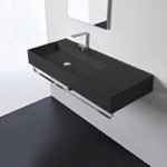 Scarabeo 5119-49-TB Matte Black Wall Mounted Sink With Counter Space, Towel Bar Included